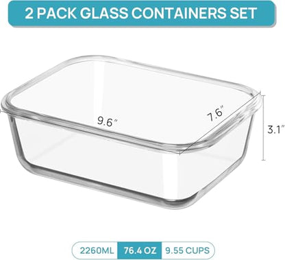 Vtopmart 2Pack 2260ml/76.4oz Extra Large Glass Storage Containers, Green - color: Green, size: 76.4oz