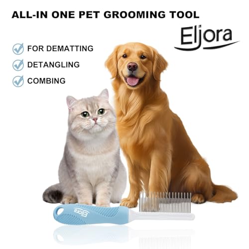 Pet Grooming & Dematting Comb – Stainless Steel Teeth, Non-Slip Grip, Removes Mats & Tangles, Gentle Deshedding Tool for Long & Short Hair Dogs & Cats