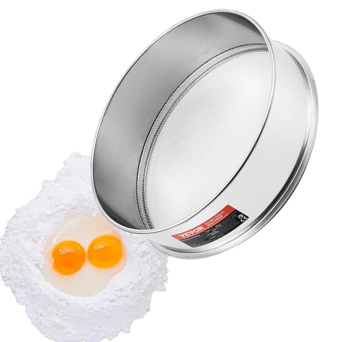 VEVOR Flour Sieve, 10 Mesh Sifter, 304 Stainless Steel Food-grade Fine Mesh Strainer, Dia. 12.6" for Baking, 5 Sizes Mesh Hole for Mungbean, Rice, Pearl Powder - style: 10 Mesh