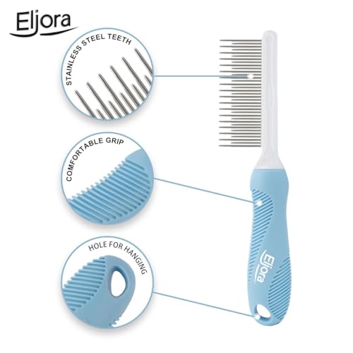 Pet Grooming & Dematting Comb – Stainless Steel Teeth, Non-Slip Grip, Removes Mats & Tangles, Gentle Deshedding Tool for Long & Short Hair Dogs & Cats