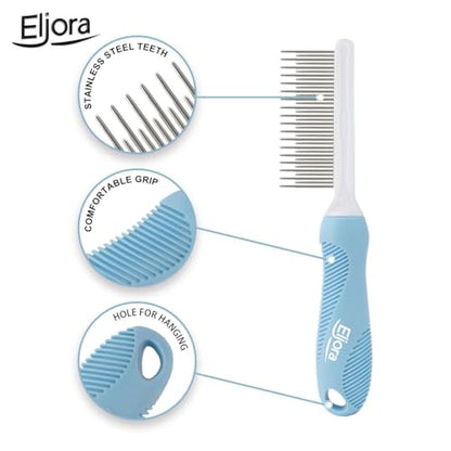 Pet Grooming & Dematting Comb – Stainless Steel Teeth, Non-Slip Grip, Removes Mats & Tangles, Gentle Deshedding Tool for Long & Short Hair Dogs & Cats