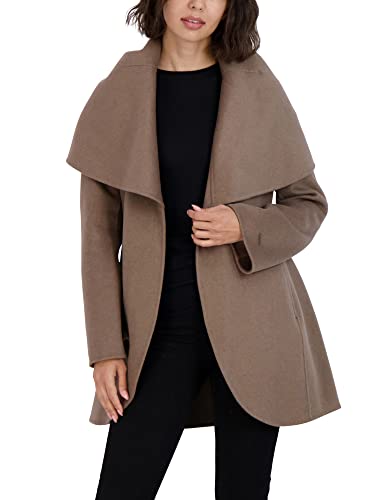TAHARI Womens Double-faced Luxury Soft Wool Blend Peacoat Removable Belt Wool Coat Oversized Collar - color: Mink, size: X-Small