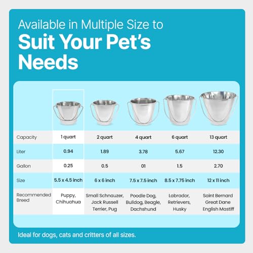 1 Quart Stainless Steel Bucket - Flat-Side Metal Bucket 0.25 Gallon - size: 1 Quart