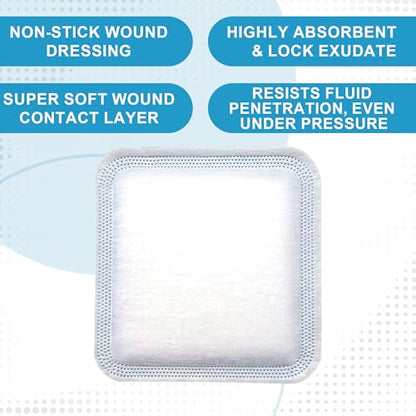 MedVance Super Absorbent Wound Dressing, Non-Adhesive Pads, 3"x3", Box of 5 | Sterile And Individually Wrapped - Non-Stick Wound Bandages - Super Soft - Highly Absorbent & Lock Exudate - Leakproof - size: 3"x3", style: 5 Pack