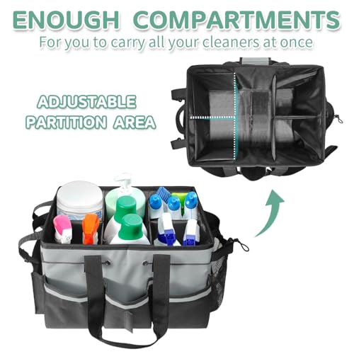 Boczif Cleaning Caddy Bag Wearable,Cleaning Caddy Supplies Organizer (Grey) | with Handle, Shoulder Straps & Detachable Divide, Cleaning Tool Organizers Tote Bag for Cleaners & Housekeepers - color: Grey