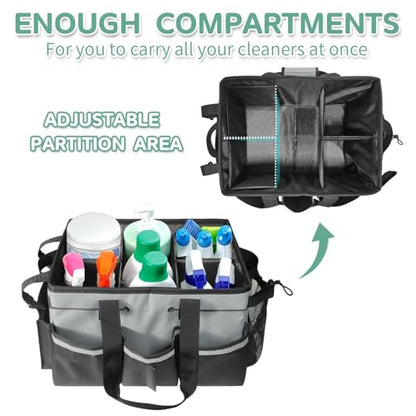 Boczif Cleaning Caddy Bag Wearable,Cleaning Caddy Supplies Organizer (Grey) | with Handle, Shoulder Straps & Detachable Divide, Cleaning Tool Organizers Tote Bag for Cleaners & Housekeepers - color: Grey