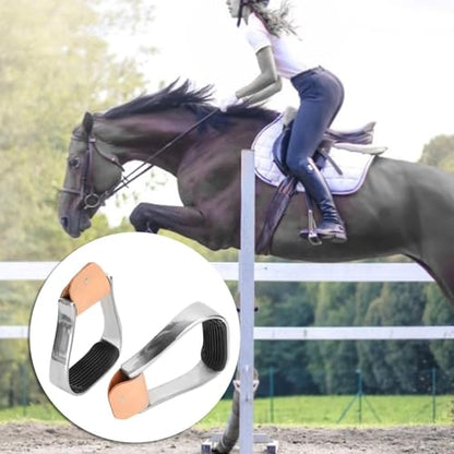 Western Horse Riding Stirrups, Aluminum Cushioned Stirrups with Cowhide Top and Rubber Anti-Skid Pad, Lightweight Rust-Proof Saddle Tack for Training and Performance