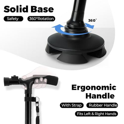 Ohuhu 2-Pack Walking Cane with LED Light, Folding Free Standing Cane - style: 2 packs