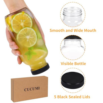 CUCUMI 5pcs 16oz Glass Juice Bottles with Lids | Reusable Juice Containers Drinking Jars Water Cups with Brush, Glass Straws, Lids with Hole - color: 5pcs-16oz