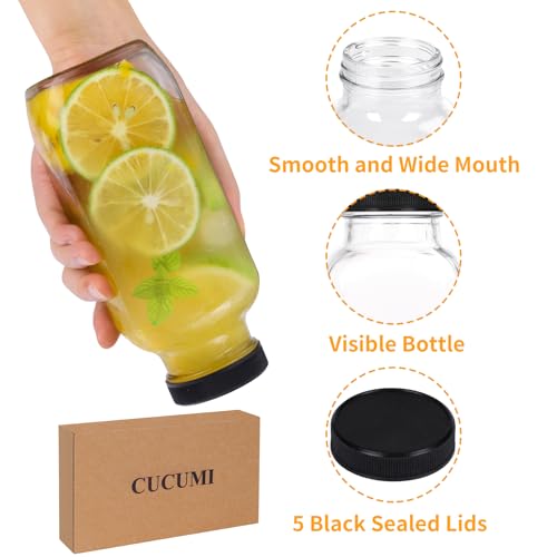 CUCUMI 5pcs 16oz Glass Juice Bottles with Lids - color: 5 Pack, size: 16oz