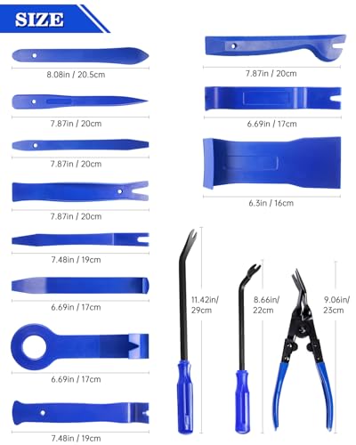 Poraxy 19Pcs Trim Removal Tool, Car Panel Dashboard Door Audio Trim Removal Tool Kit, Auto Clip Pliers Fastener Remover Set, Plastic Pry Tool, Automotive Upholstery Removal Kit - color: Blue