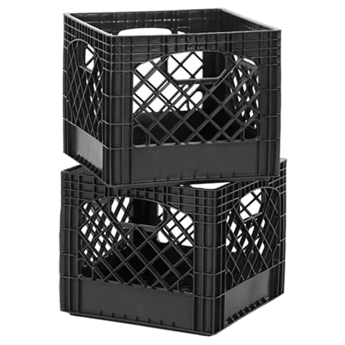 Juggernaut Storage Heavy Duty Milk Crates, 4 Handles, 16 Qt, Black, 4-Pack - color: Black, size: 16 Quart 4-pack