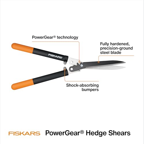 Fiskars 23" PowerGear Garden Hedge Shears, 10" Stainless Steel Blades | PowerGear Technology Multiplies Power for Less Effort, Hedge Clippers with Sharp Low-Friction Precision-Ground Steel Blades - style: 23" PowerGear