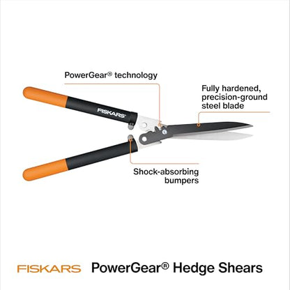 Fiskars 23" PowerGear Garden Hedge Shears, 10" Stainless Steel Blades | PowerGear Technology Multiplies Power for Less Effort, Hedge Clippers with Sharp Low-Friction Precision-Ground Steel Blades - style: 23" PowerGear