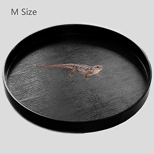Reptile Water Food Dish Bowl Turtle Feeder Tortoise Feeding Dish Container (M, Black) - color: Black, size: M