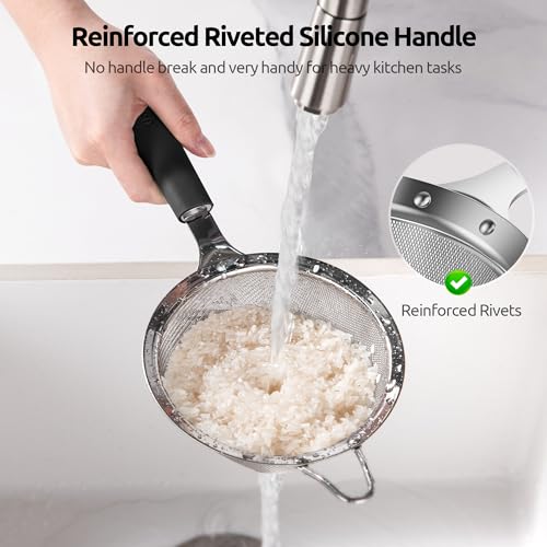 U-Taste Fine Mesh Strainer, 18/8 Stainless Steel Sieve 30 Mesh, M/Black - color: (2) Black, size: M-4.73in