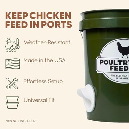 Poultry Pro Feeder DIY Port PVC Gravity Fed Chicken Feeder 4 Ports and Hole Saw | Use for Buckets, Barrels, Bins, Troughs | Rain Proof, Weather Resistant, No Waste Chicken Feeders - style: Original Feeder 4 Pack