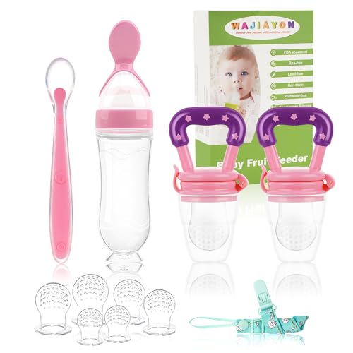 Baby Fruit Feeder Pacifier | Infant Food Feeder Pacifier & Food Dispensing Spoon | Mesh Fresh Fruit Teethers for Babies | Silicone Feeder Baby Shower Gifts for Boys and Girls (Pink) - color: 02-Pink