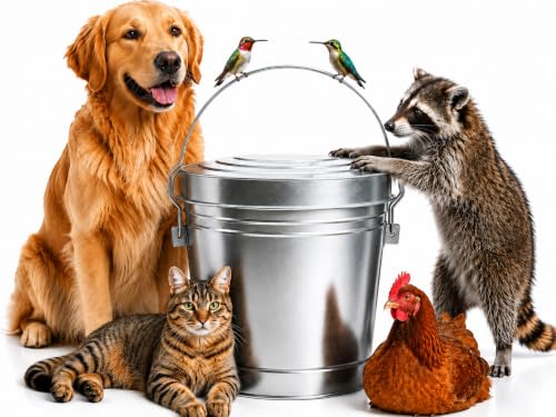 6 Gallon Galvanized Steel Storage Can with Locking Lid, Heavy Duty Rodent-Proof Metal Pail with Wire Bail Handle for Bird Seed, Chicken Feed, Dry Pet Food, Charcoal Ash and Outdoor Storage
