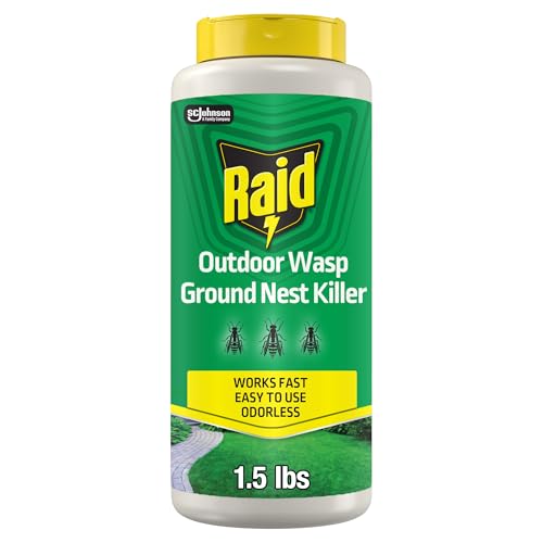 Raid Outdoor Wasp Ground Nest Killer, Dust Insecticide for Outside Household Use, Wasp Killer, Fast-Working and Odorless, 24 Oz