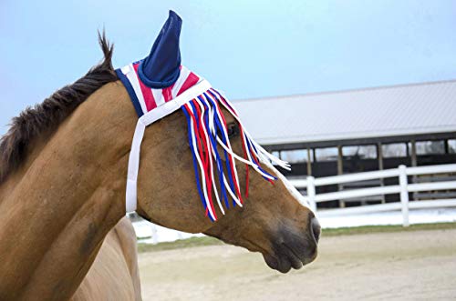 Derby Originals Reflective Mesh Fringe Fly Bonnet with 1 Year Warranty - color: Patriotic, size: X-Large (Warmblood)