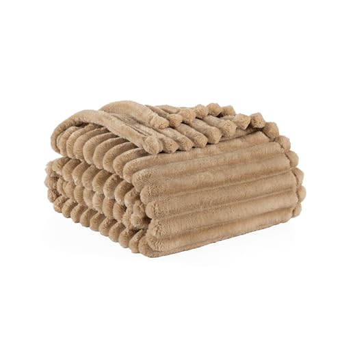 Berkshire Ribbed VelvetLoft® Throw – 330gsm Medium Weight Plush, Extra Soft & Warm Plush Throw Blanket for Bedroom, Couch, Travel – Durable & Easy Care(Irish Cream, Throw Size 50" x 60") - color: Irish Cream, size: Throw (50 in x 60 in)