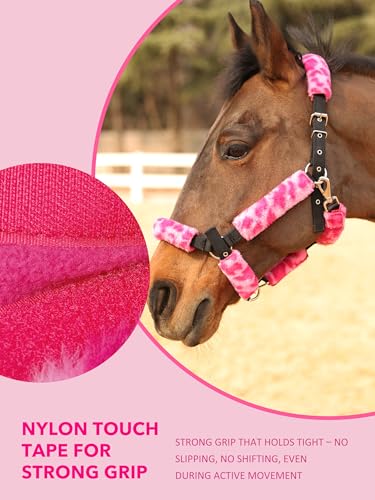 Harrison Howard Fleece Halter Covers for Horses, Set of 9, Prevent Hair Loss Pressure Marks, Padded Horse Halter Fleece Set Fuchsia Leopard - color: Fuchsia Leopard