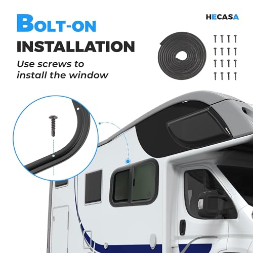 HECASA 21"W x 14"H RV Window w/Trim Ring & Mesh Screen Teardrop Tinted - size: 21" W x 14" H