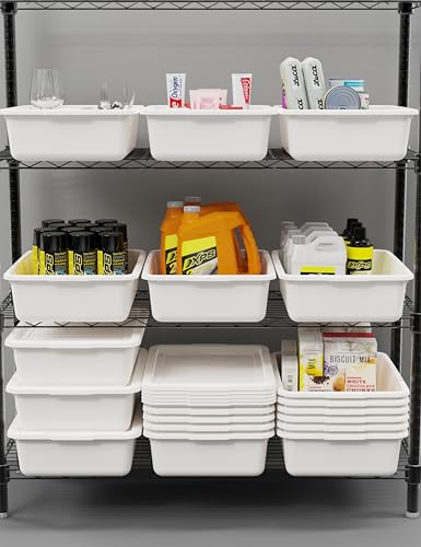 White 13 L Commercial Bus Tubs/Tote Box with Lid, 3-Pack Plastic Storage Wash Basin Tub - color: White, size: 13L-White with Lid