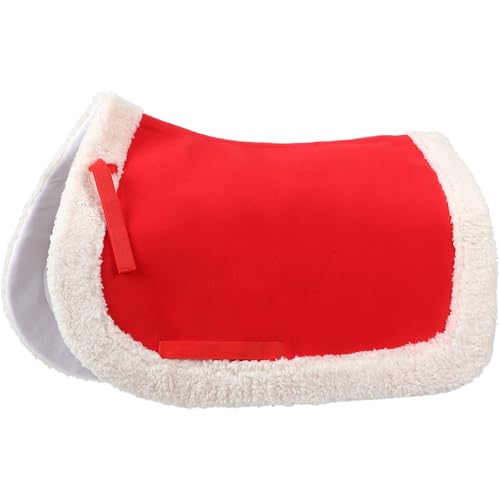 Abbylike Christmas Horse Saddle Pad Red Green Santa Saddle Pad with Faux Fur Trim for Horses, Dressage, Jumping & Training