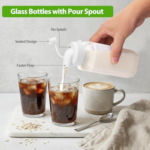 CUCUMI 3 Pack 16 Oz Glass Milk Container for Lunch Box | Glass Milk Bottles with Lids, Clear Juice Bottles with 1 Pour Spouts, Airtight Caps & Scale for Juicing Containers - color: 3pcs-16oz