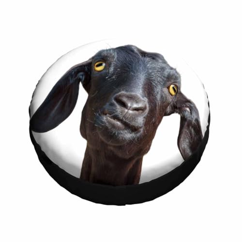 Black Goat Spare Tire Cover Cute Funny Goat Portrait with Humorous Face and Yellow Eyes Polyester Universal Wheel Tire Cover for Trailer Camping Weatherproof for Rv SUV Truck Camper Travel 17 inch - size: 17 inch