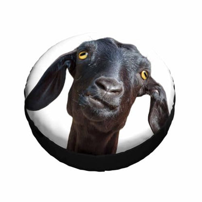 Black Goat Spare Tire Cover Cute Funny Goat Portrait with Humorous Face and Yellow Eyes Polyester Universal Wheel Tire Cover for Trailer Camping Weatherproof for Rv SUV Truck Camper Travel 17 inch - size: 17 inch