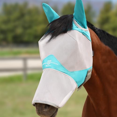 Harrison Howard Full Face Horse Fly Mask UV Protection and Breathable for Equine Use Comfortable Mint-Grey M - color: Mint-Grey, size: Medium (Arabian)
