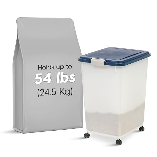 IRIS USA Dog Food Storage Container, Up to 54 lbs, Navy/Pearl, Made in USA - color: Navy/Pearl, size: 54 lbs