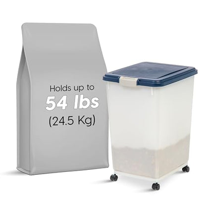 IRIS USA Dog Food Storage Container, Up to 54 lbs, Navy/Pearl, Made in USA - color: Navy/Pearl, size: 54 lbs