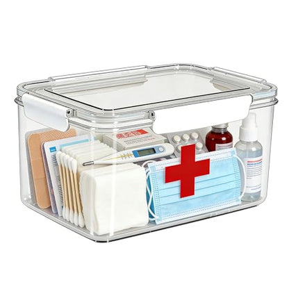 Large Pet First Aid Kit Bin Empty, First Aid Box, Acrylic Medicine Kit Case Organizer Empty, First Aid Kit Supplies Organizer for Emergency Set (White)