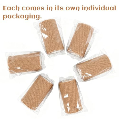 6 Rolls Elastic Self Adhesive Bandage Wrap 4 Inch, Breathable Non Woven Cohesive Bandage, Vet Wrap for Dogs, Ankle Sprains Swelling Medical First Aid Tape, Sports Athletic Tape Brown - color: 4 Inch-6 Count Brown