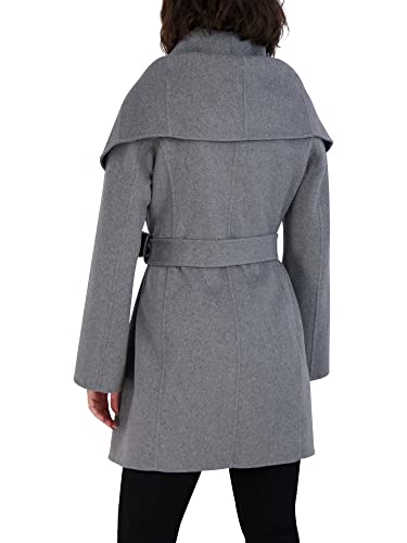 TAHARI Womens Double-faced Luxury Soft Wool Blend Peacoat Removable Belt Wool Coat Oversized Collar - color: Ash, size: Small