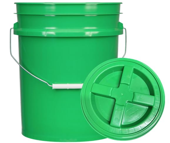 House Naturals 5 Gallon Food Grade Plastic Bucket with Air Tight Screw on Lid Made in USA Container (Green Bucket with Green Lid) - color: Green Bucket With Green Lid