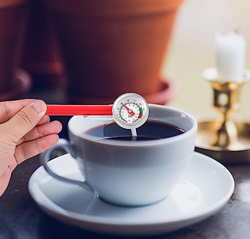 2 Pack Instant Read Pocket Milk Frothing Thermometer with1 inch Dial 5 inch Probe Clip,Best Instant Read Food for The Coffee Drinks,Chocolate Milk Foam (Color Dial)