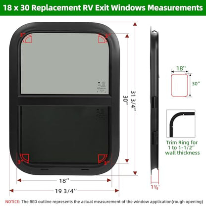18"W x 30"H RV Windows for Cargo Trailer Camper,Tinted Vertical Sliding - size: 18"W x 30"H
