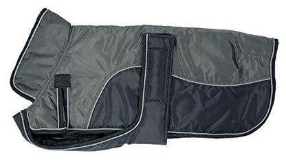 Derby Originals Urban Pet 420D Water Resistant Reflective Winter Dog Parka with Neck Cover & Harness Compatible Opening 220g Heavy Weight - color: Charcoal/Black, size: Medium