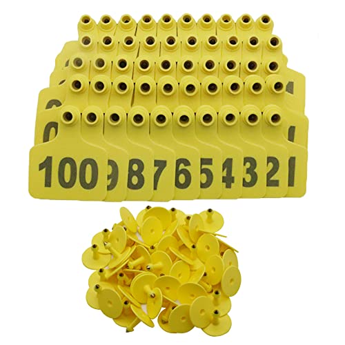 Cattle Ear Tags Large Plastic Livestock Ear Tag Marker for Pig Goat Cattle Cow Animal Identification Ear Tags, Numbered 001-100 (Yellow) - style: Yellow