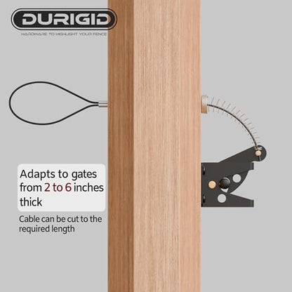 Gate Latch Cable Pull, Spring-Loaded Latch Kit Gate Latch for Wooden Fence Vinyl Metal Gates, Sued for Gate 2 to 6 Inches Thick, Black, 2 Pack