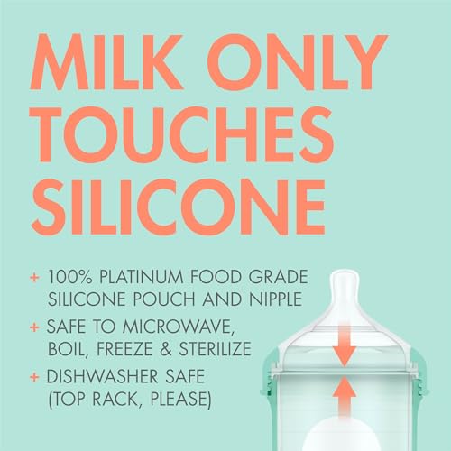 Boon Nursh Reusable Silicone Pouch Baby Bottles - Slow Flow Nipple - Silicone Baby Bottle Pouch and Nipple - Baby Feeding Essentials - Mint - 0-3 Months - 3 Count - 4 Ounce - color: Mint, size: 4 Ounce (3 Count)
