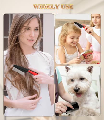 Dandruff Comb Removal Steel Fine Tooth Scalp Detox Hair Care Tool 3PC | Build Up Flakes Lice Comb, Stainless Steel Teeth, Self Cleaning, Anti Slip Handle, for Women Men Kids, Black+ Red - color: 3PC Black+Red