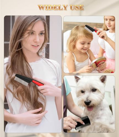 Dandruff Comb Removal Steel Fine Tooth Scalp Detox Hair Care Tool 3PC | Build Up Flakes Lice Comb, Stainless Steel Teeth, Self Cleaning, Anti Slip Handle, for Women Men Kids, Black+ Red - color: 3PC Black+Red