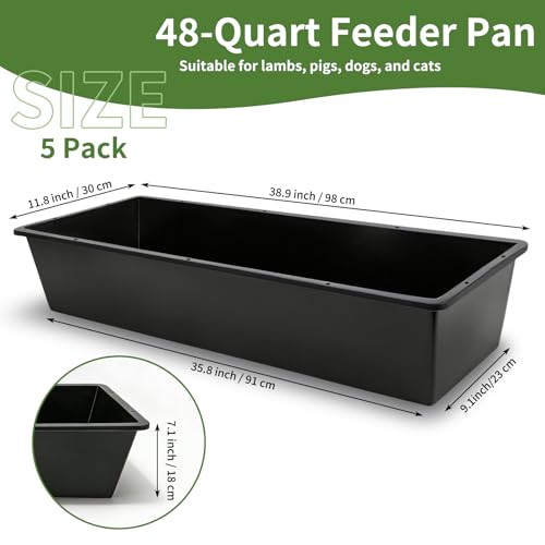 5 Pack 12 Gallon / 48 Quart Plastic Water Troughs for Livestock - color: Black-48Quart, size: 48 Quart