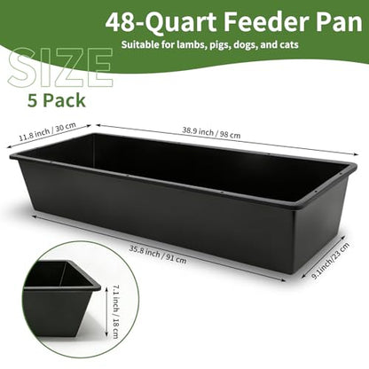 5 Pack 12 Gallon / 48 Quart Plastic Water Troughs for Livestock - color: Black-48Quart, size: 48 Quart